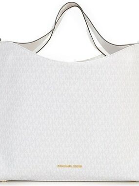 Michael Kors White Logo-Print Tote with Gold Hardware